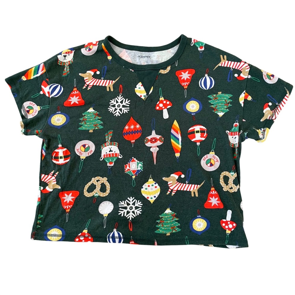 Old Navy Christmas Ornament Print short Sleeve T-Shirt M Holiday Dachshund Pride